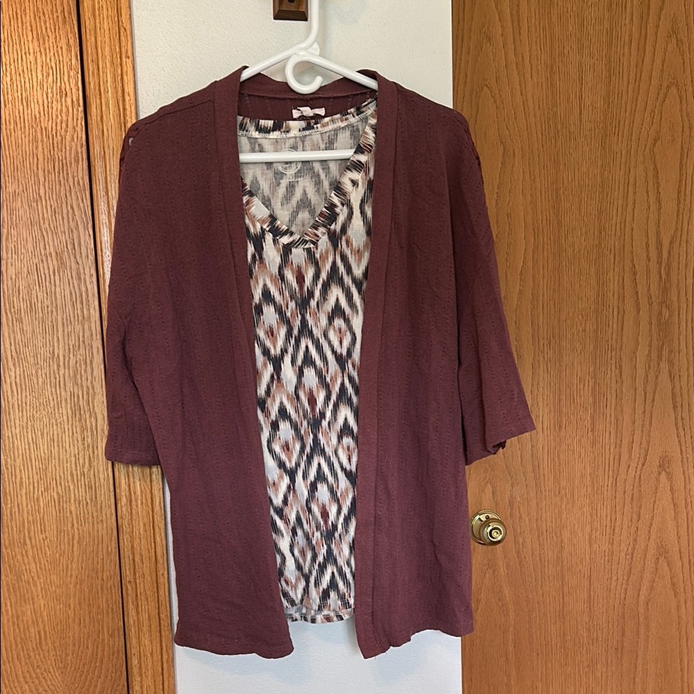 Maurices Burgundy and Patterned Knit Top